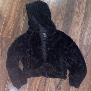 UO BDG black cropped hooded teddy size small
